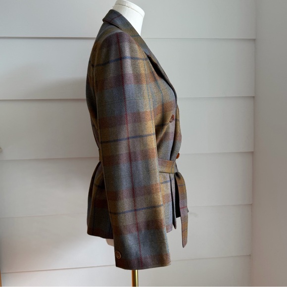 Vintage Perry Ellis Wool Plaid Blazer with Belt size 6 - Picture 3 of 9